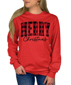 Merry Christmas Plaid Xmas Long Sleeves