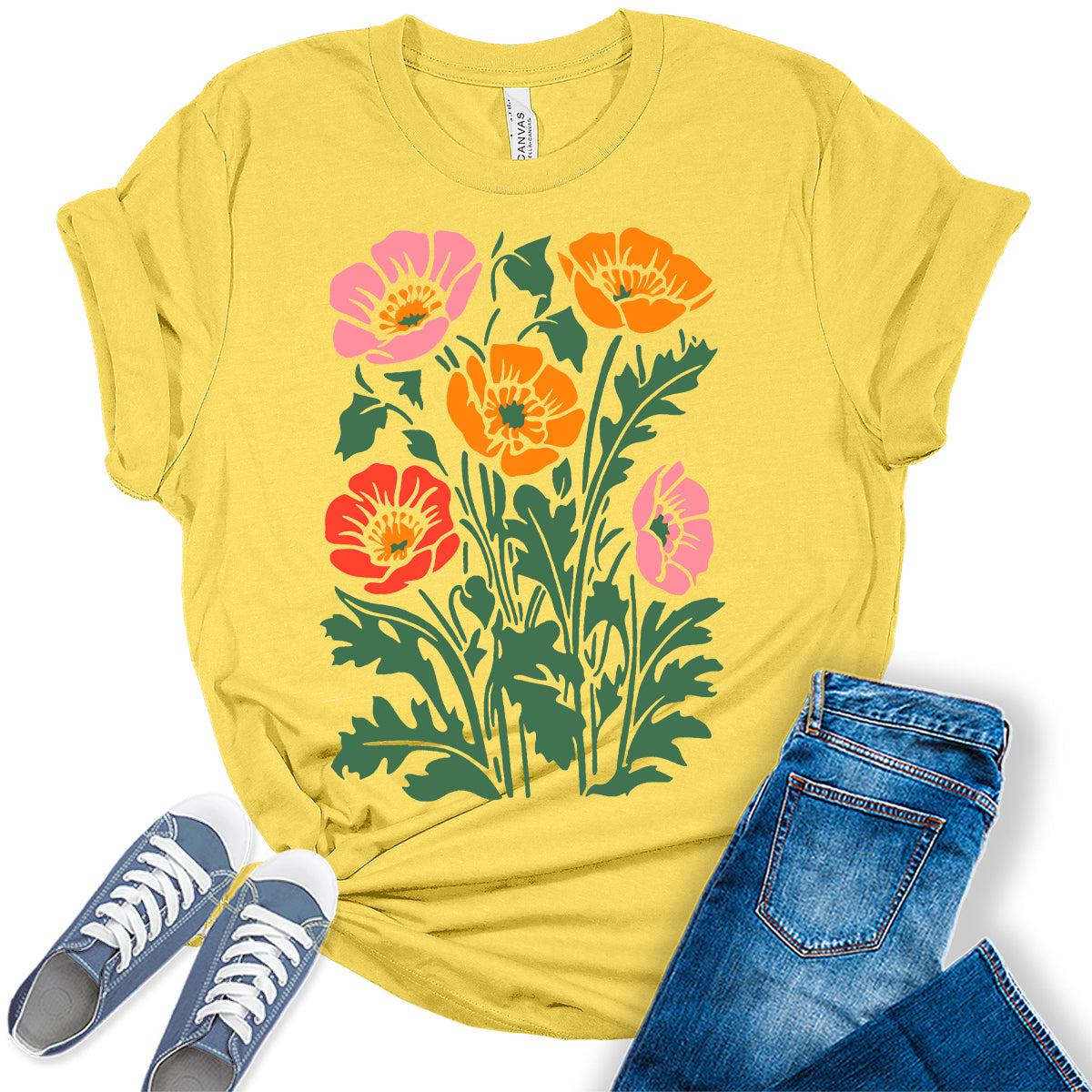 Wildflower Shirt Boho Vintage Summer Tops Plus Size Graphic Tees for Women