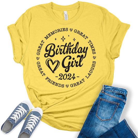 Birthday Girl Shirt 2024 Cute Party Shirt for Women Trendy Letter Print Graphic Tees