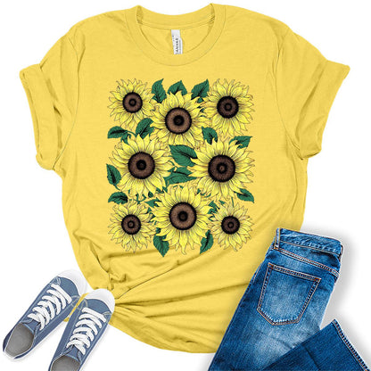 Womens Sunflower Shirt Boho Tops Vintage Trendy Oversized Graphic Tees