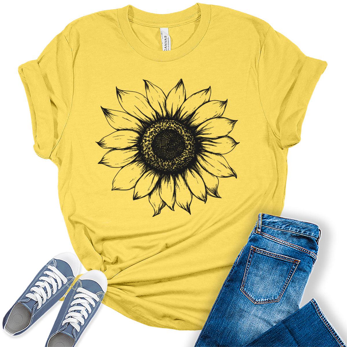 Women's Sunflower T Shirts Short Sleeve Tees Graphic Loose Summer Tops