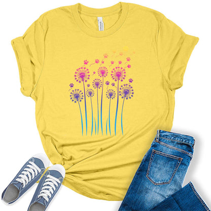 Womens Dandelion Paw Print Graphic Tees