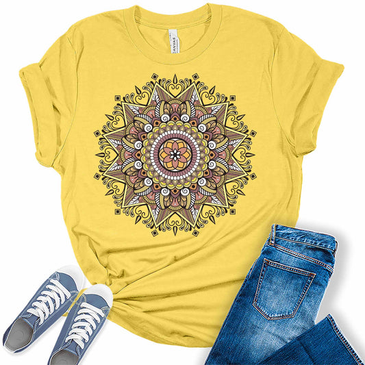 Trendy Mandala Summer Yellow Womens Graphic Tees
