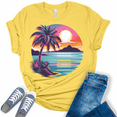 Womens Summer Tops Retro Vintage Beach Shirts Trendy Plus Size Graphic Tees
