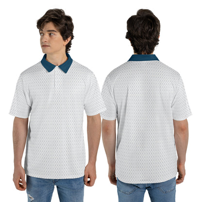 Golfer Polo Shirt for Men White Blue Moisture Wicking Short Sleeve Vacation Golf Top