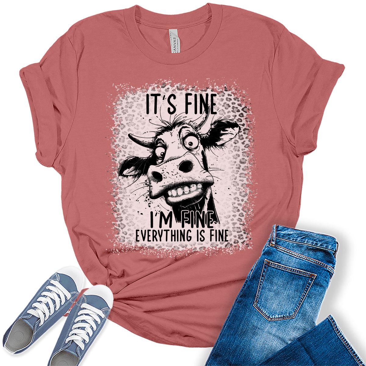 It's Fine Funny Cow Graphic Tees For Women