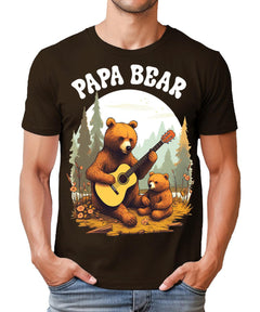 Mens Papa Bear Playing Guitar Graphic Tee