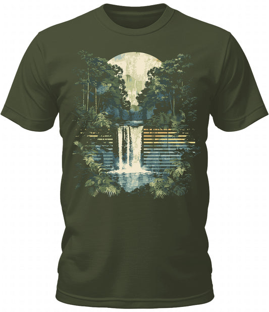 Mens Trendy Forest Waterfalls Graphic Tee Cool Premium Tshirt