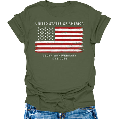 Women's 250 Anniversary USA Shirt Patriotic Crewneck Pullover Tops Short Sleeve T Shirt America Graphic Tee