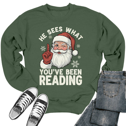 He Sees What You've Been Reading Booklovers Gift Heavy Blend Crewneck Sweatshirt