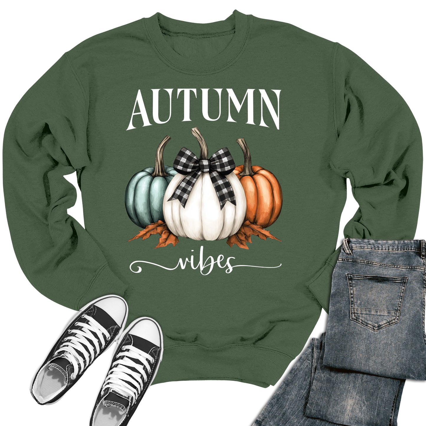 Women's Autumn Vibes Thanksgiving Pumpkin Crewneck Sweatshirt