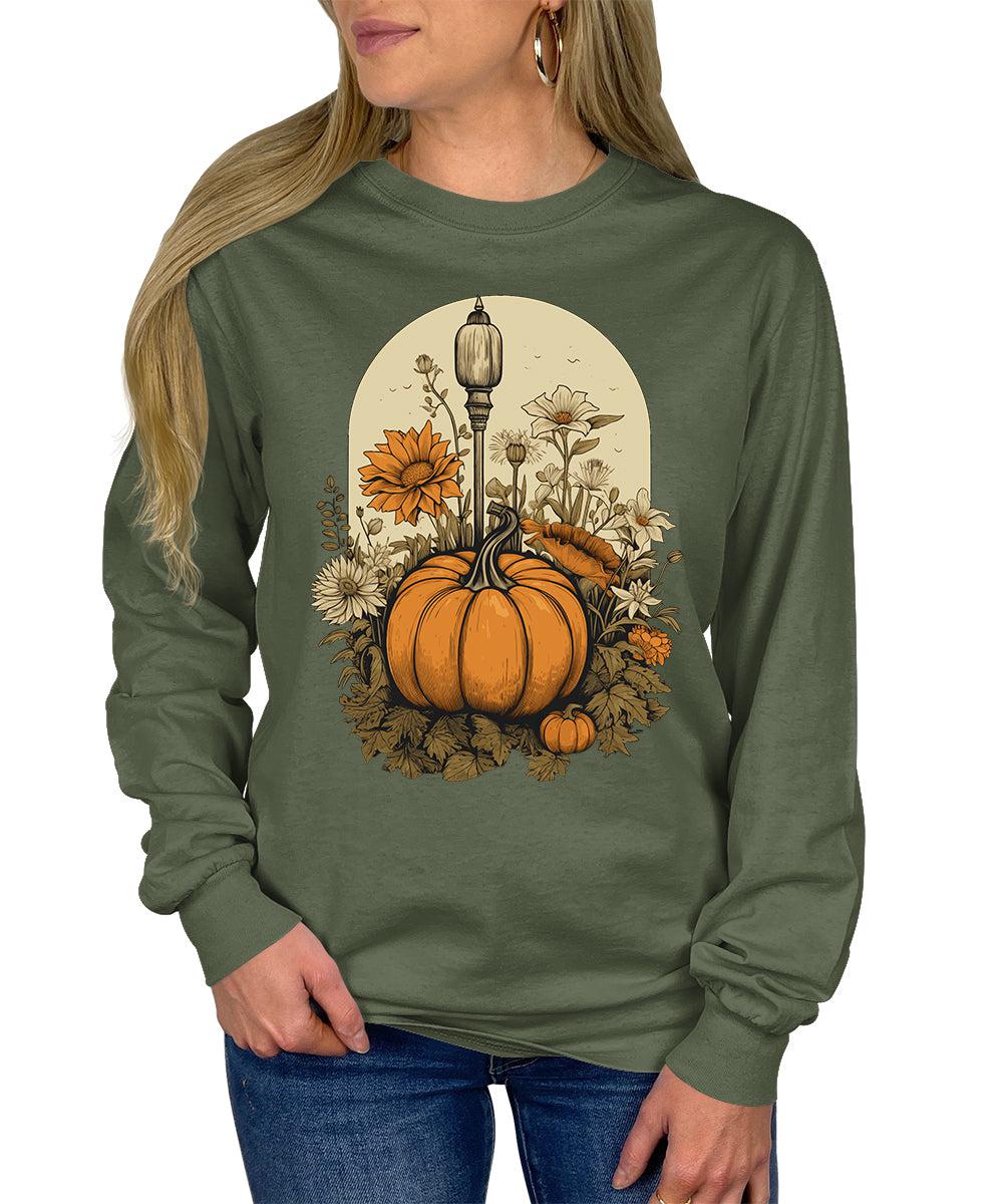 Floral Pumpkin Foliage Fall Autumn Cottagecore Long Sleeve T-Shirt