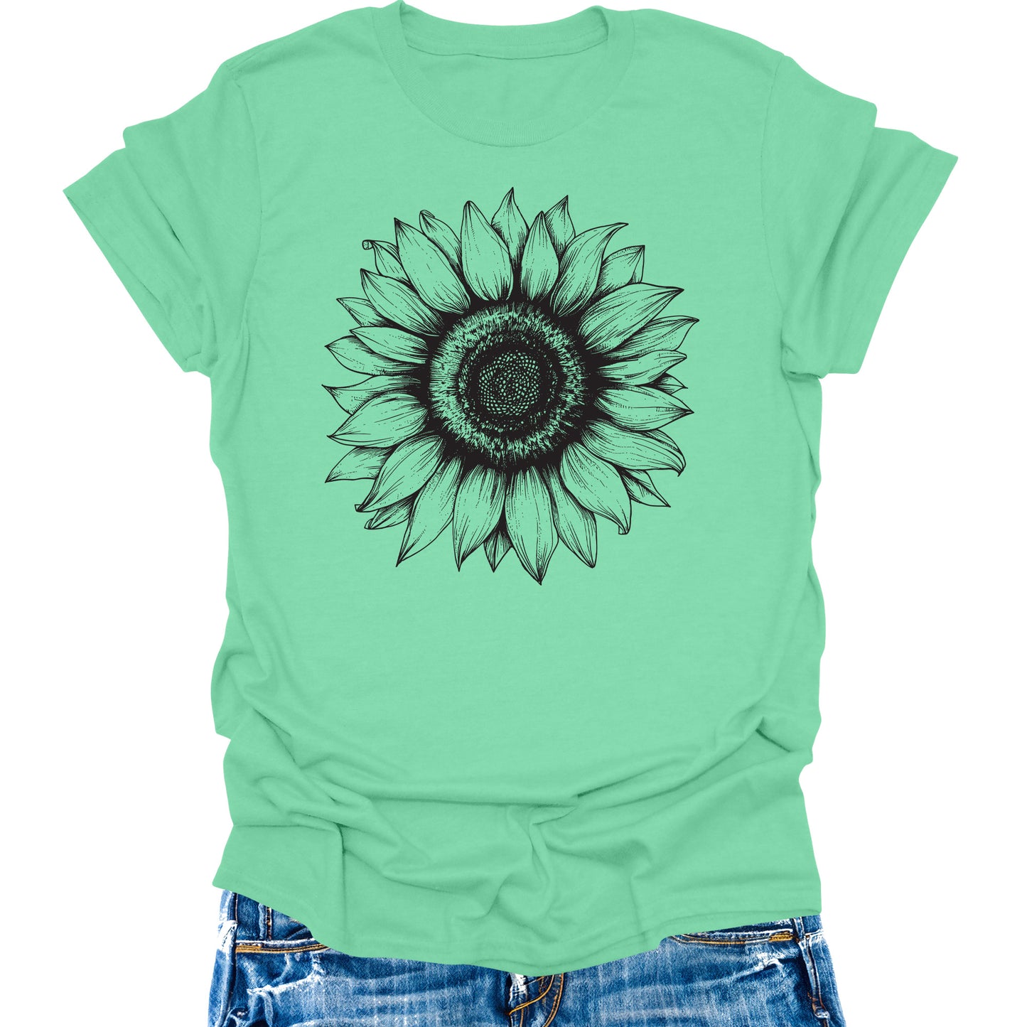 Women's Sunflower T Shirts Short Sleeve Tees Floral Graphic Loose Summer Tops