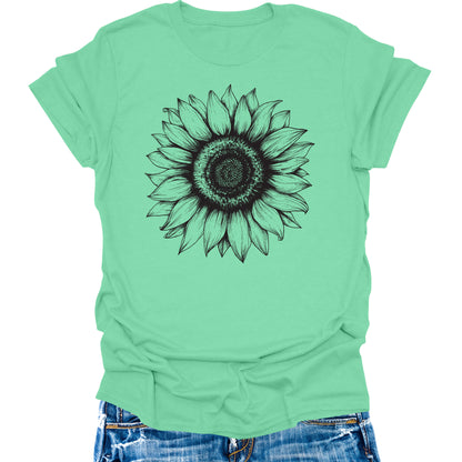 Women's Sunflower T Shirts Short Sleeve Tees Floral Graphic Loose Summer Tops