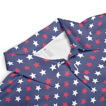 4th of July Blue Polo Patriotic Golf Shirt for Men Red and White Stars Moisture Wicking Summer Top