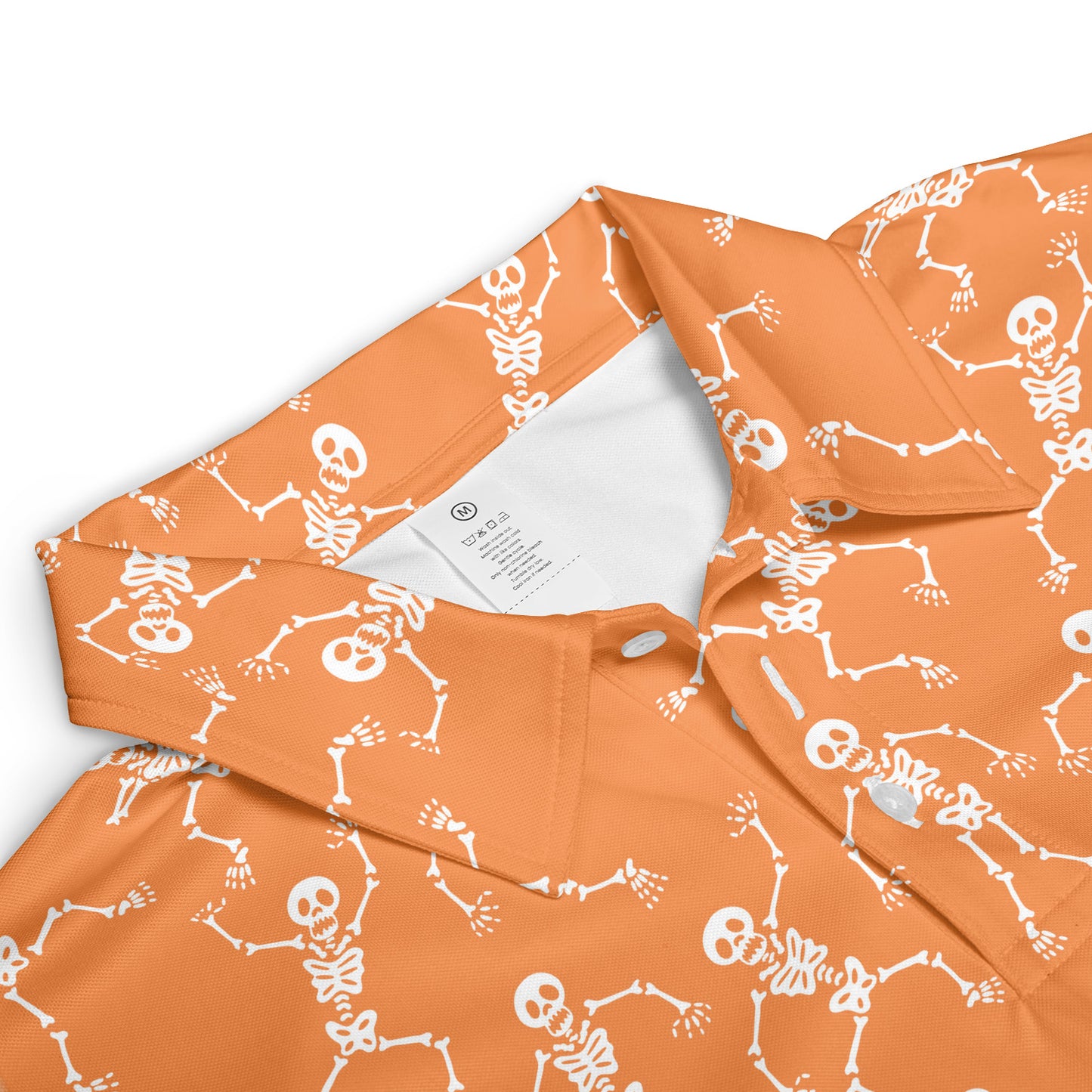 Halloween Skeleton Polo Shirt for Men Orange White Moisture Wicking Short Sleeve Golf Top