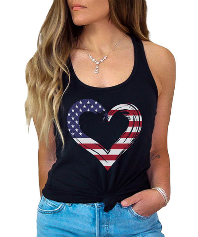 American Flag Patriotic Heart Women's 4th Of July Graphic Tank Top