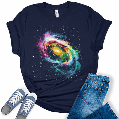 Womens Galaxy Outer Space Trendy Graphic Tees