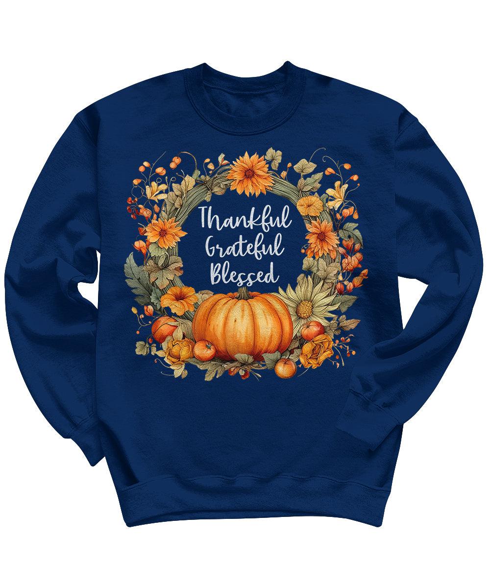 Thankful Grateful Blessed Thanksgiving Floral Fall Crewneck Sweatshirt