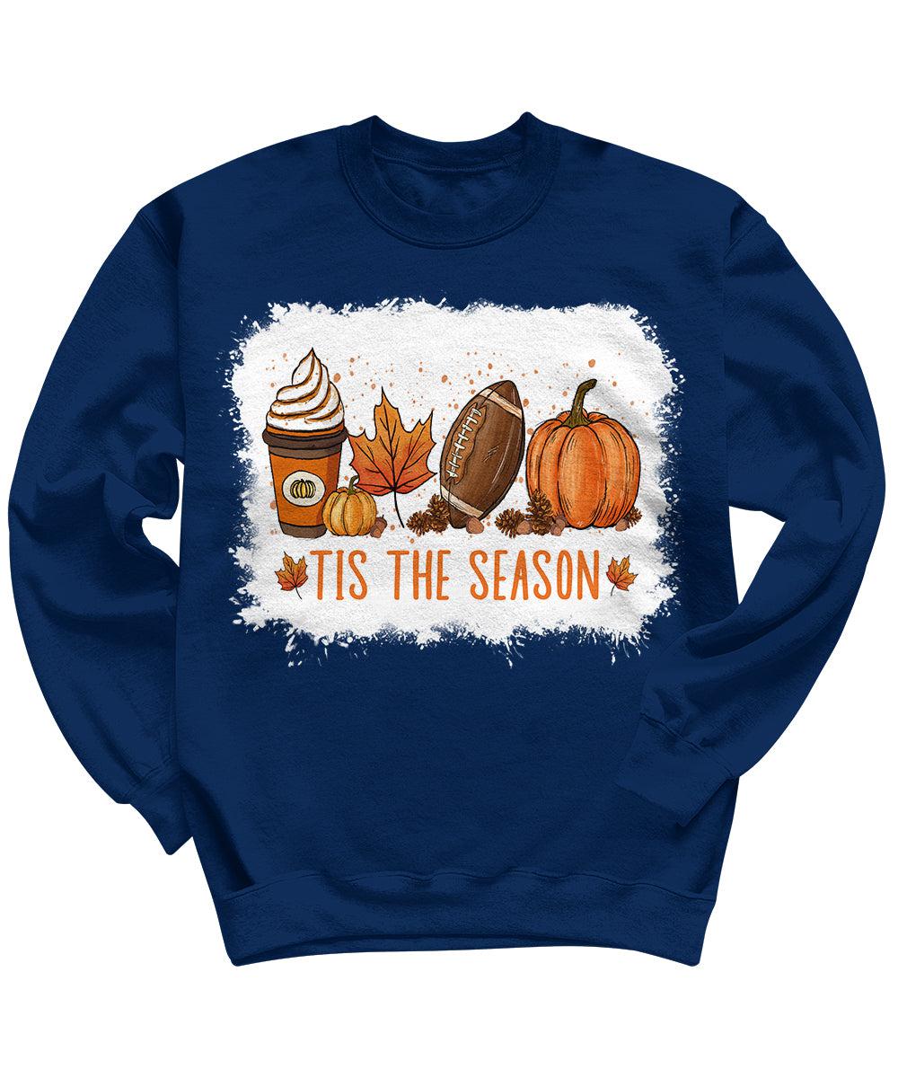 Tis the Season Fall Sweatshirt for Women Cute Bleach Print Football Crewneck