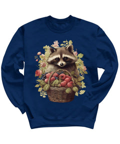 Raccoon Berries Floral Cottagecore Womens Crewneck Sweatshirt
