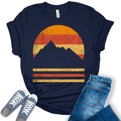 Vintage Sunset Mountains Silhouette Graphic Tees for Women