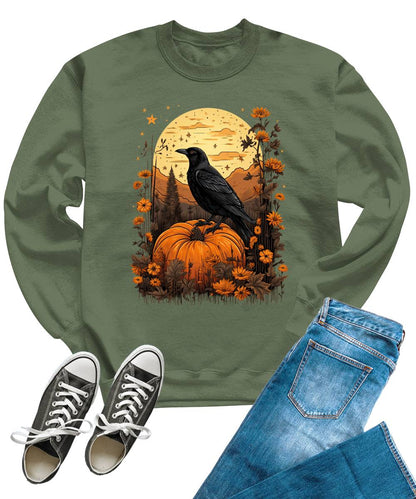 Womens Raven Halloween Crewneck Sweatshirt