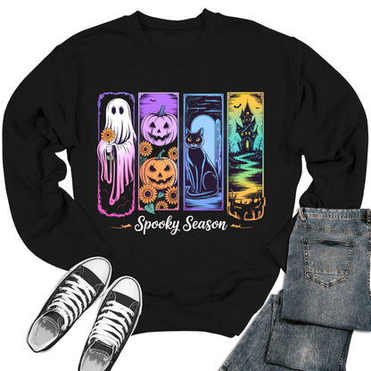 Spooky Season Crewneck Halloween Sweatshirt Womens Long Sleeve Graphic Print Sweater