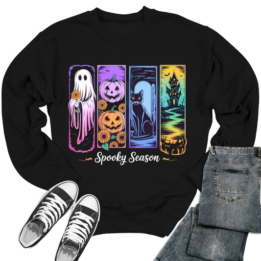 Spooky Season Crewneck Halloween Sweatshirt Womens Long Sleeve Graphic Print Sweater