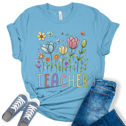 Beautiful Teacher Floral Graphic Tees for Women