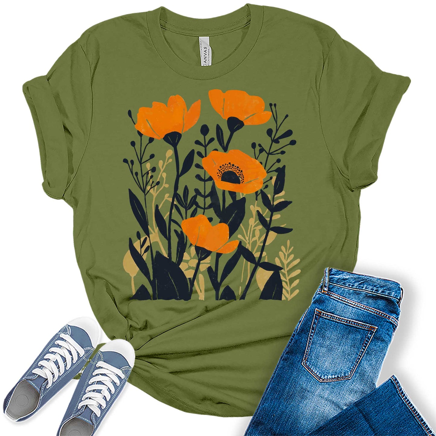 Boho Shirt Wildflower Vintage Graphic Tees for Womenpring Short Sleeve Plus Size Tops