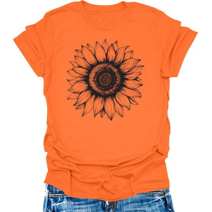 Women's Sunflower T Shirts Short Sleeve Tees Floral Graphic Loose Summer Tops