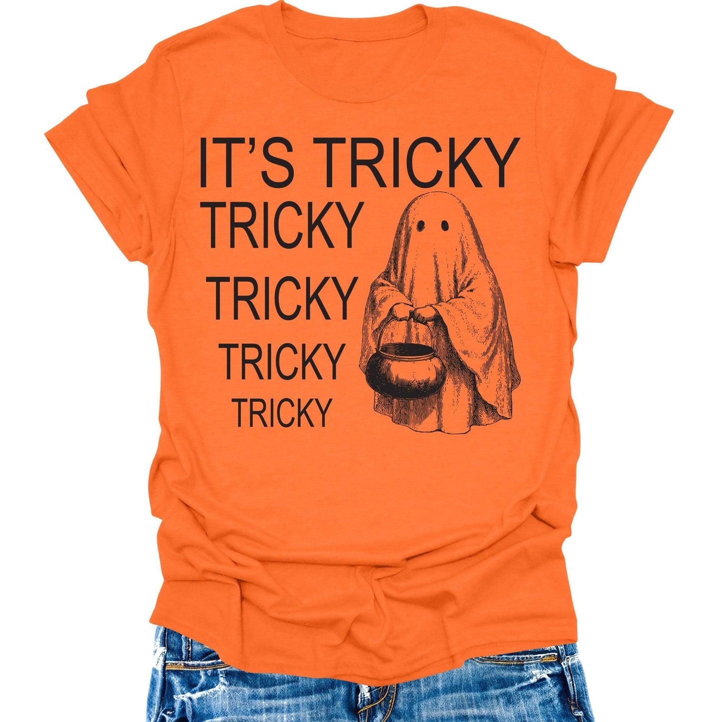 Its Tricky Ghost Shirt Halloween Tees Womens Fall T-Shirts Cute Autumn Graphic Tees