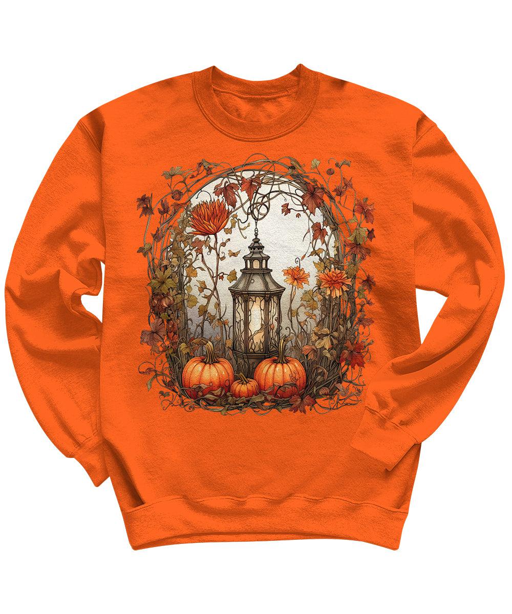 Fall Floral Lantern Pumpkin Womens Crewneck Sweatshirt