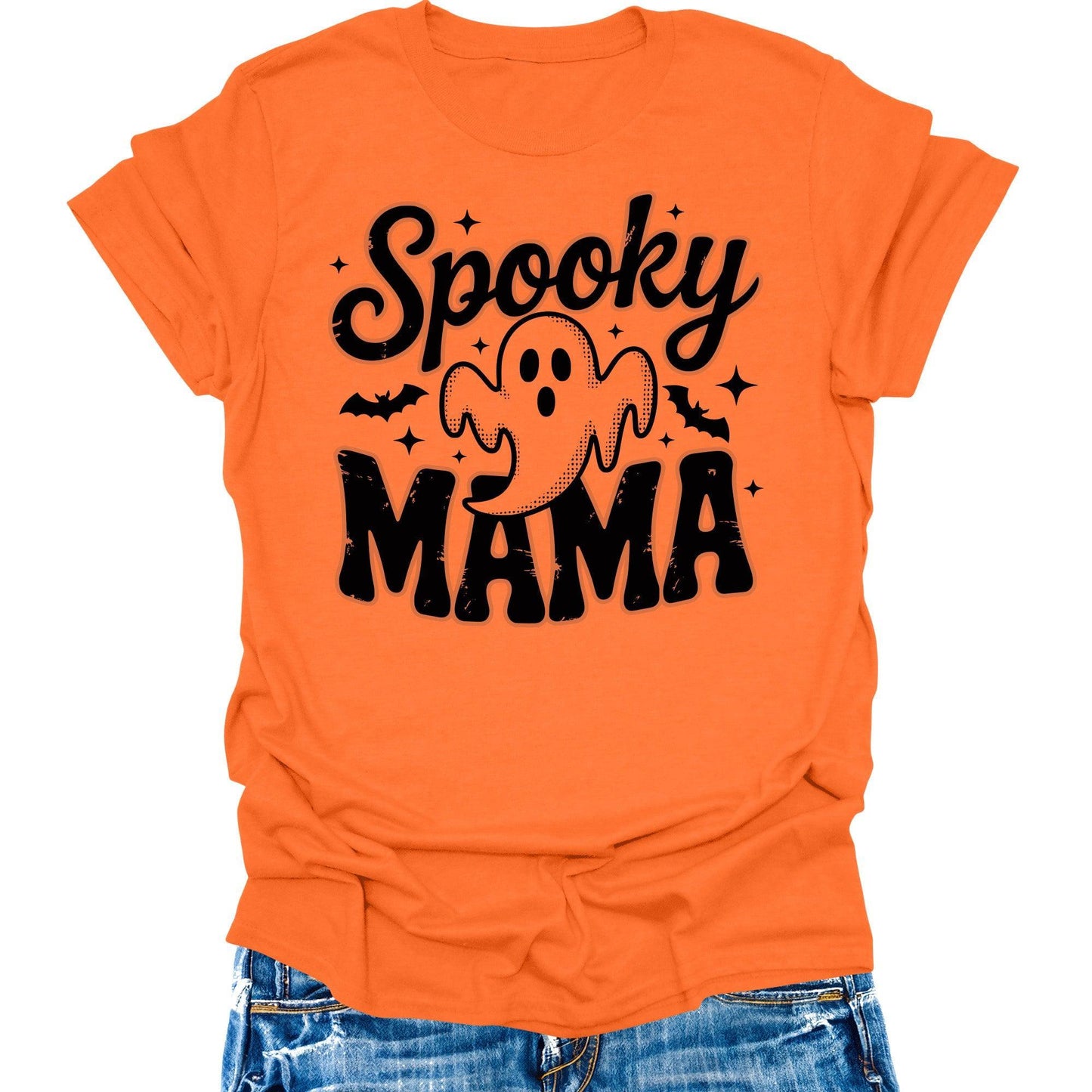 Spooky Mama T-Shirt Halloween Ghost Shirts Women's Fall Cute Graphic Tees