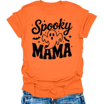 Spooky Mama T-Shirt Halloween Ghost Shirts Women's Fall Cute Graphic Tees