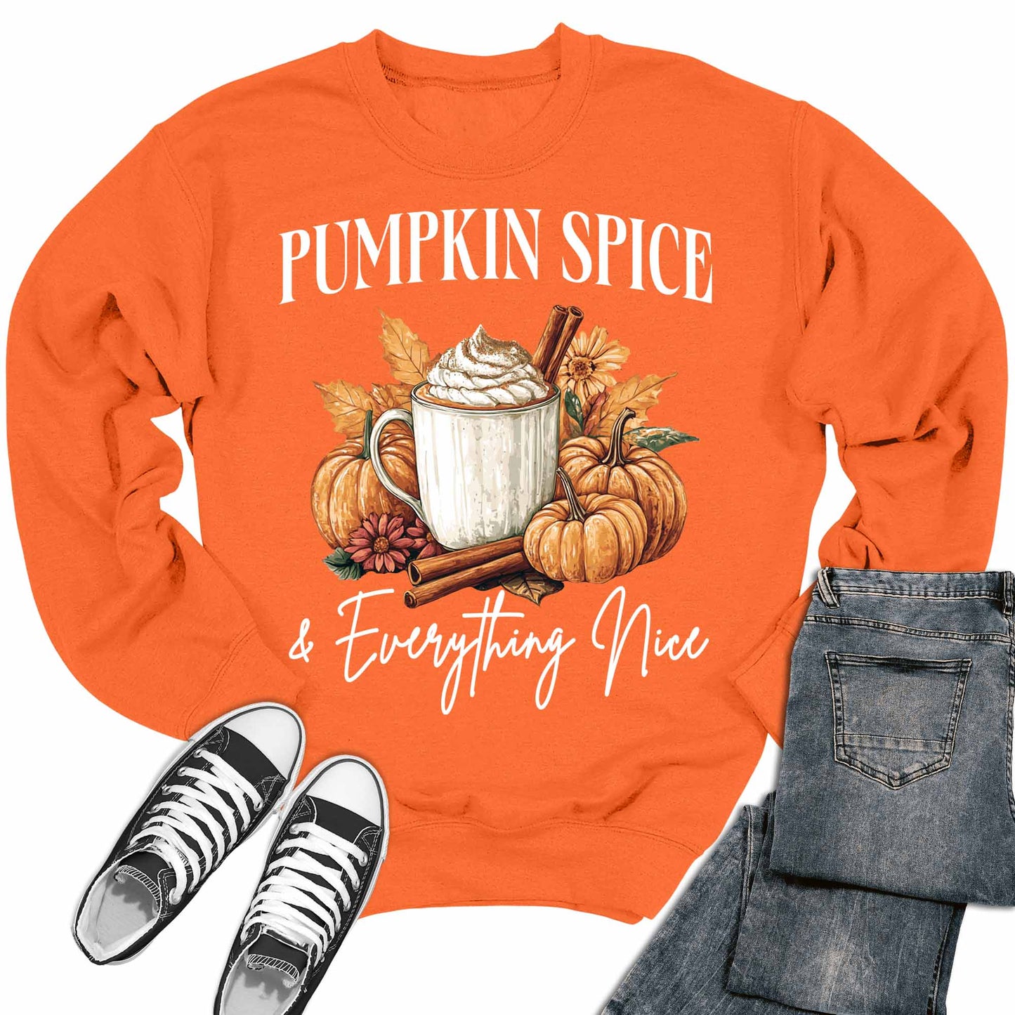 Pumpkin Spice And Everything Nice Thanksgiving Fall Crewneck Sweatshirt