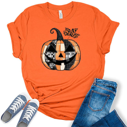 Halloween Pumpkin Shirts Womens Fall T-Shirts Cute Autumn Graphic Tees Thanksgiving Tops