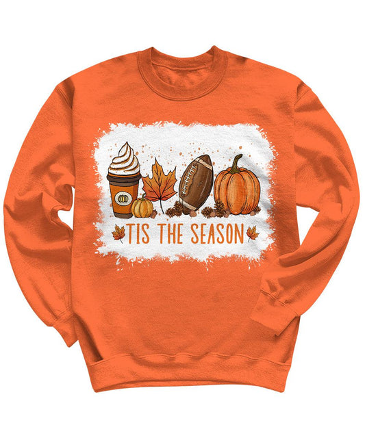 Tis the Season Fall Sweatshirt for Women Cute Bleach Print Football Crewneck