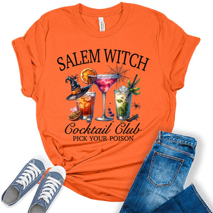 Salem Witch Cocktail Holloween Graphic Tees for Women