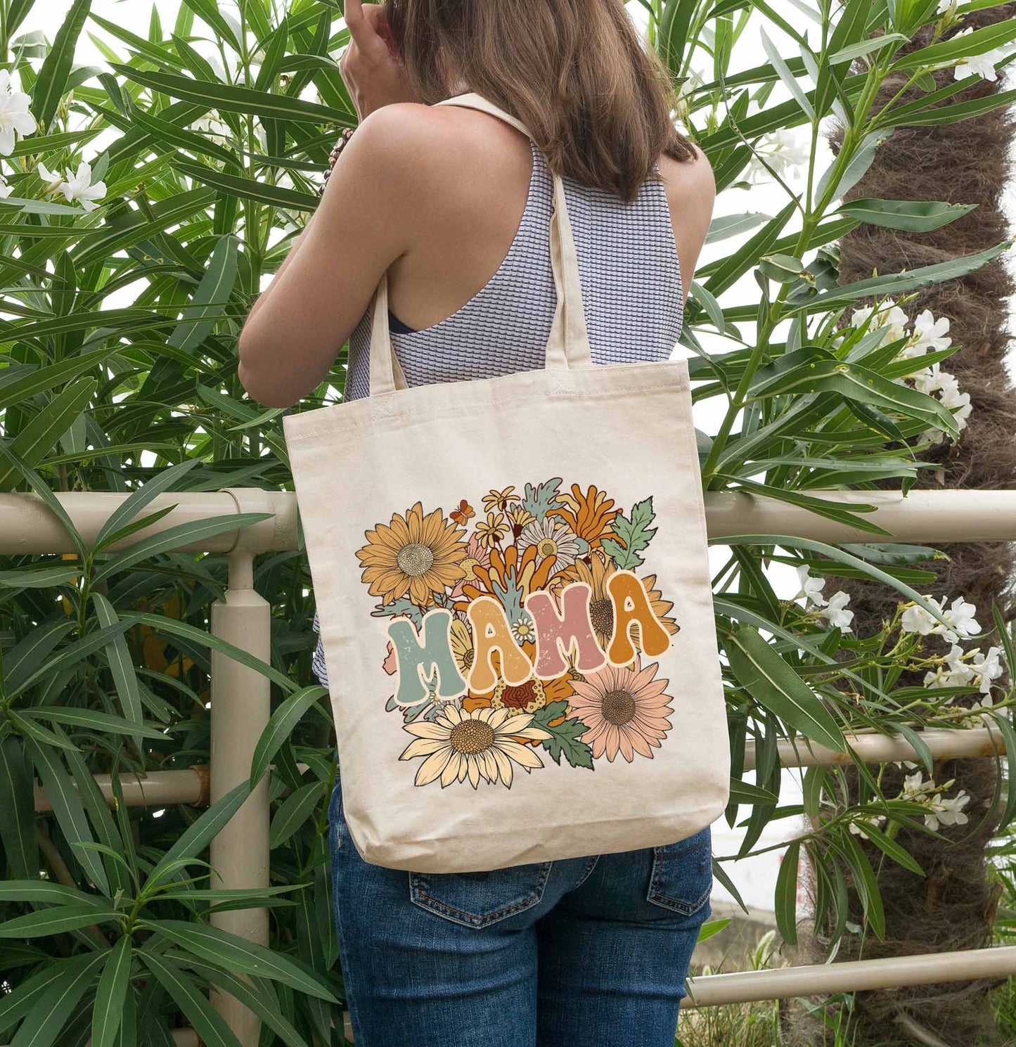Retro Floral Mama Tote Bag