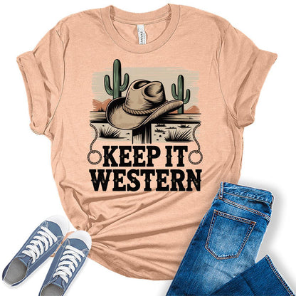 Western Outfit For Women Cowgirl Shirts Rodeo Keep It Western Graphic Tees Bella Plus Sized Tops