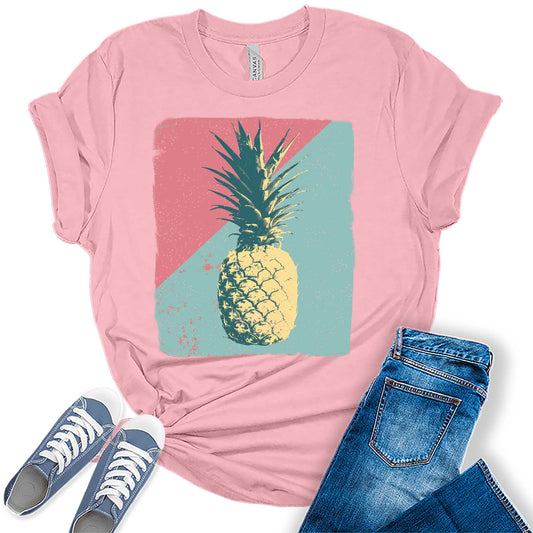 Summer Tropical Pineapple Graphic Tees For Women