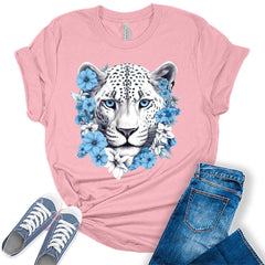 White Jaguar Cute Floral Women's Graphic Tee