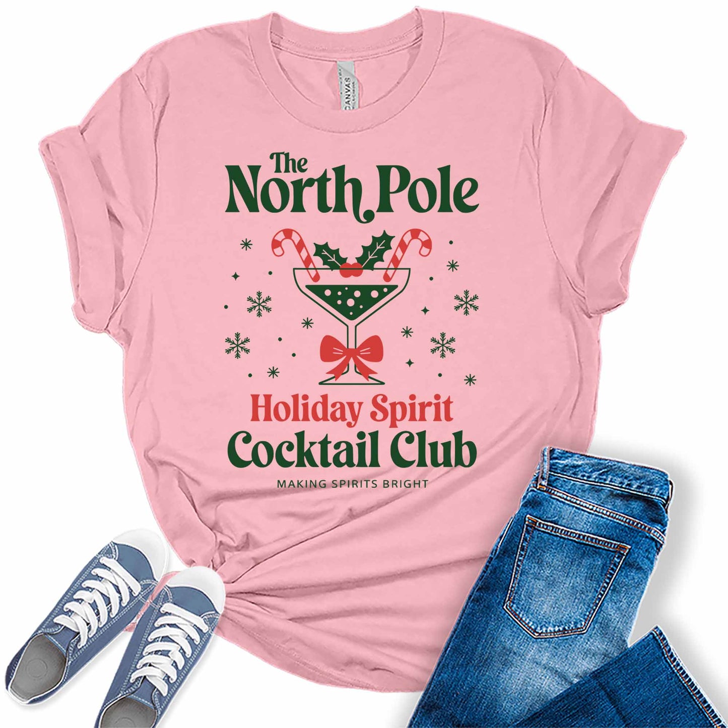 Women's North Pole Holiday Spirit Cocktail Club Christmas Graphic Tees