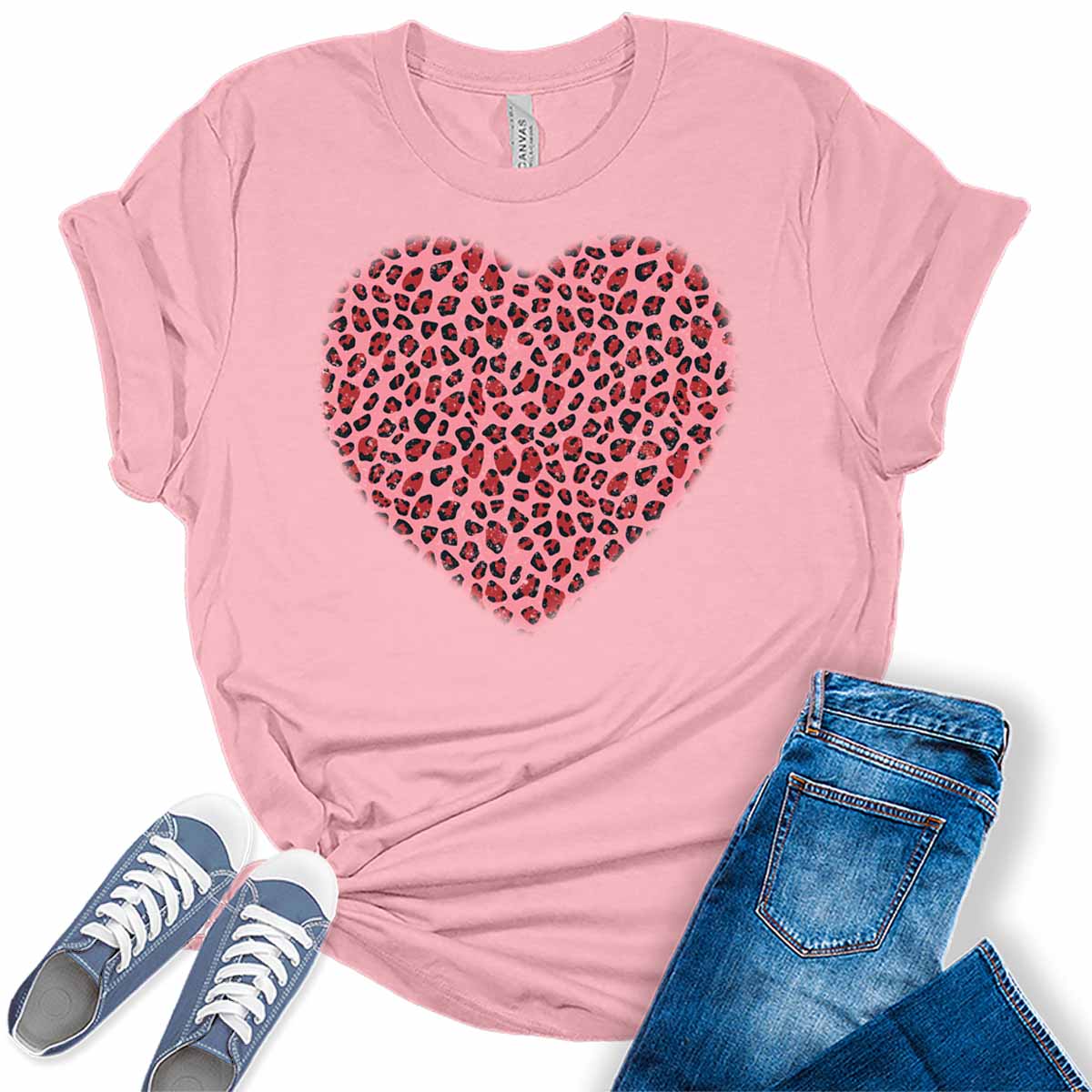 Leopard Heart T Shirts Valentines Shirts for Women Bella Graphic Tees