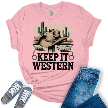 Western Outfit For Women Cowgirl Shirts Rodeo Keep It Western Graphic Tees Bella Plus Sized Tops