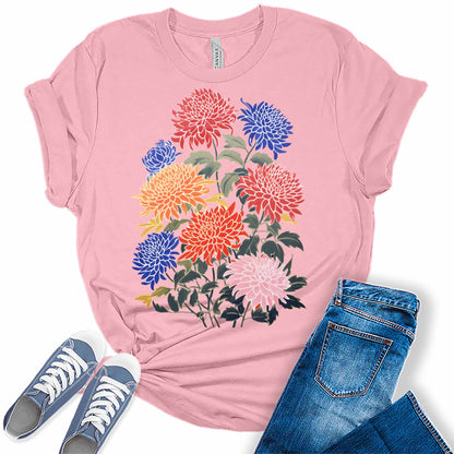 Womens Floral Shirts Wildflower Tshirts Vintage Graphic Tees Summer Plus Size Tops