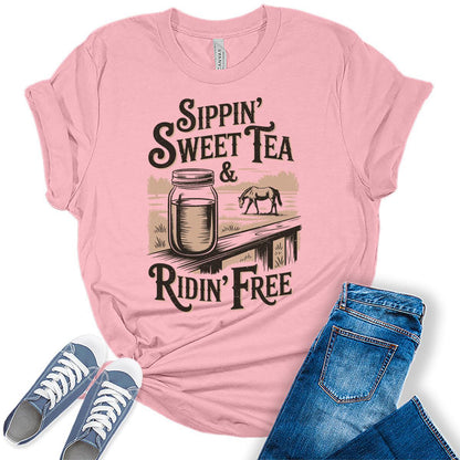 Western Outfit For Women Cowgirl Shirts Rodeo Sweet Tea Graphic Tees Bella Plus Sized Tops