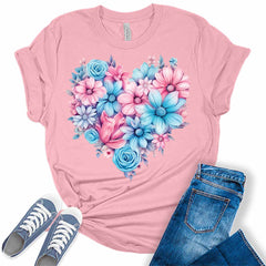 Spring Floral Blue and Pink Summer Flowers Womens Graphic Tees